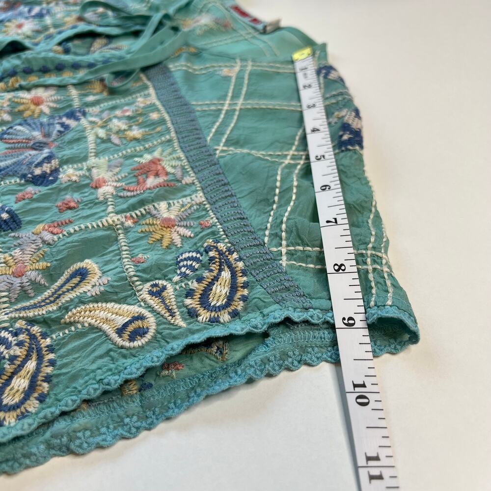 Johnny Was Women's Paise Teal Blouse Rodeo Embroidered Boho Mermaid Core Size M - Picture 12 of 14
